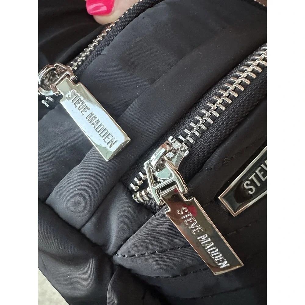 Steve Madden Aurora Quilted Sling Backpack w/ Coin Purse Black - Picture 6 of 13